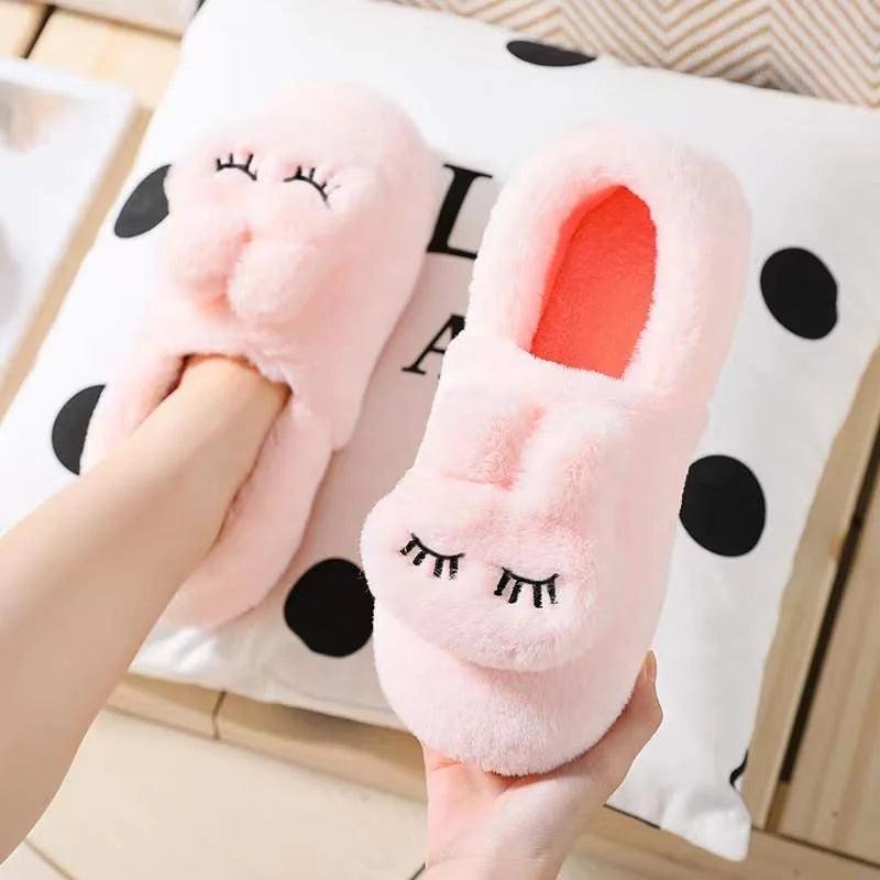 Winter Autumn Warm Women Men Couple Anti-Slip TPR Fuzzy Fluffy Plush Rabbit Fur Home Indoor Slipper Shoe