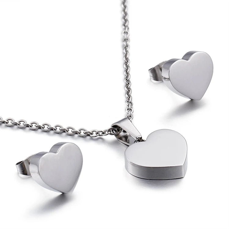 Wholesale Trendy Stainless Steel Heart Shape Earrings Charm Necklace Set
