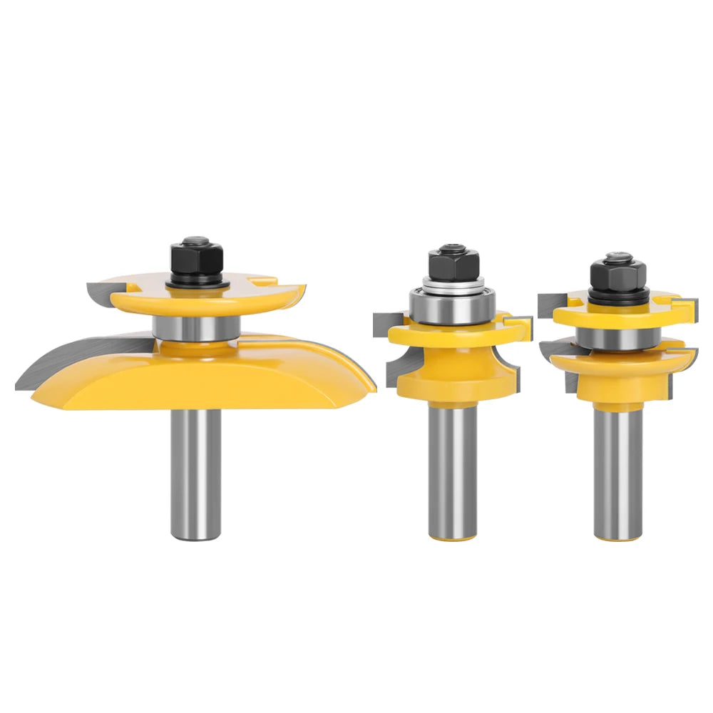 LAVIE 3pcs 12mm 1/2" Shank Round Over Rail & Stile Cove Panel Raiser Router Bit Set Tenon Cutter Milling Cutter for Wood MC03125