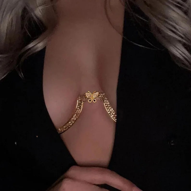 Butterfly Delicate Women Chest Bracket Bras Chain Body Jewelry Sexy Rhinestone Bra Harness Lingerie Butterfly Body Chain