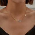 Popular Women Jewelry Fade Resistant Stainless Steel Gold Plated Zircon Moon Wheat Star Necklace