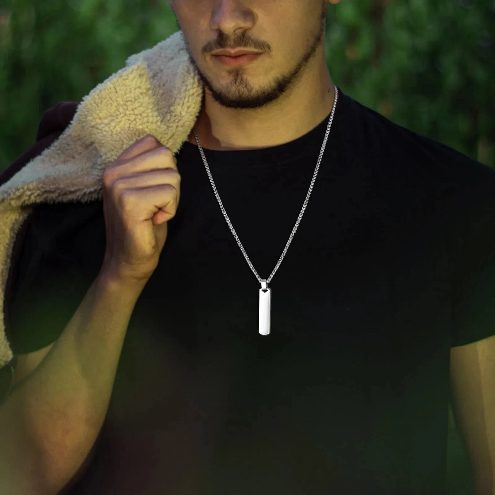 Initial Bar Necklace for Men Casual Simple Collar Gift for Him