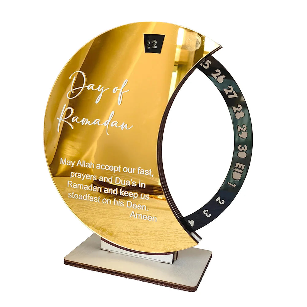 Custom Designed Wood Acrylic Non-Toxic Reusable Countdown Calendar Table Ornaments for Islamic Muslim Ramadan Decoration