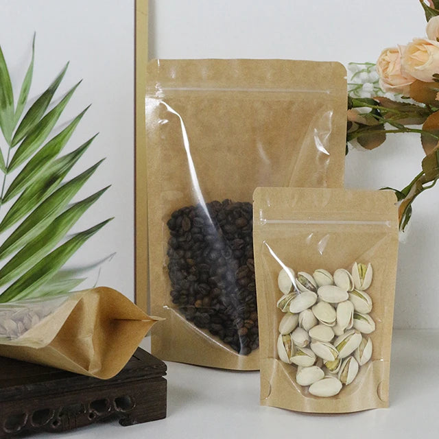 Wholesale Recyclable Brown Kraft Paper Ziplock Pouches Biodegradable Food Packaging for Sugar & Pet Food Custom Logo