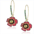 Vintage Ethnic Multi Crystal Rose Flower Pendant Earrings for Women Statement Party Jewelry