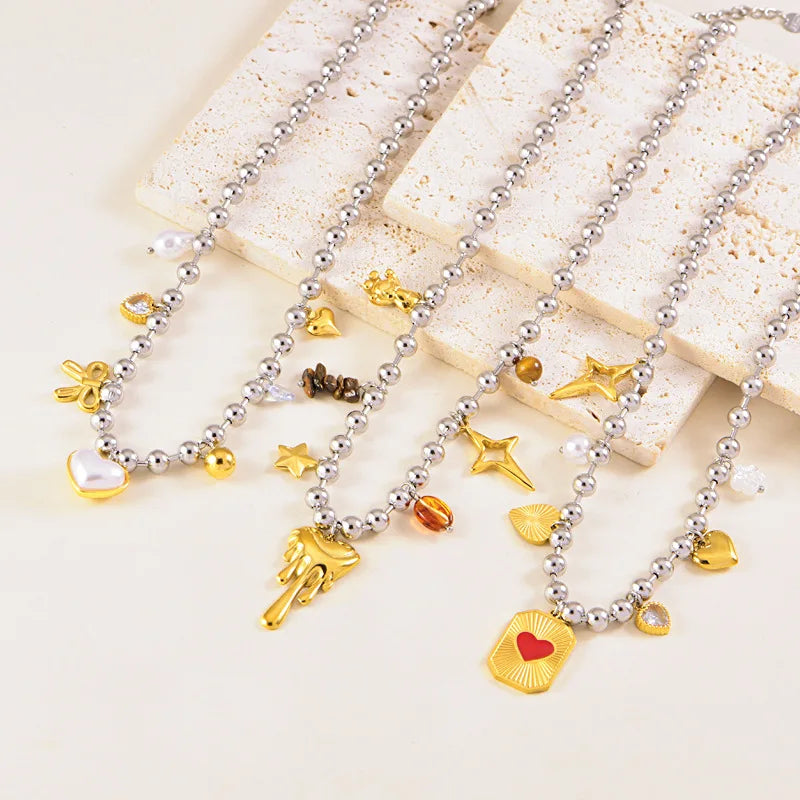 DAIHE Stainless Steel 18K Gold Plated Necklace Natural Stone Ring Charm Non-fading Clavicle Chains Jewelry for Women
