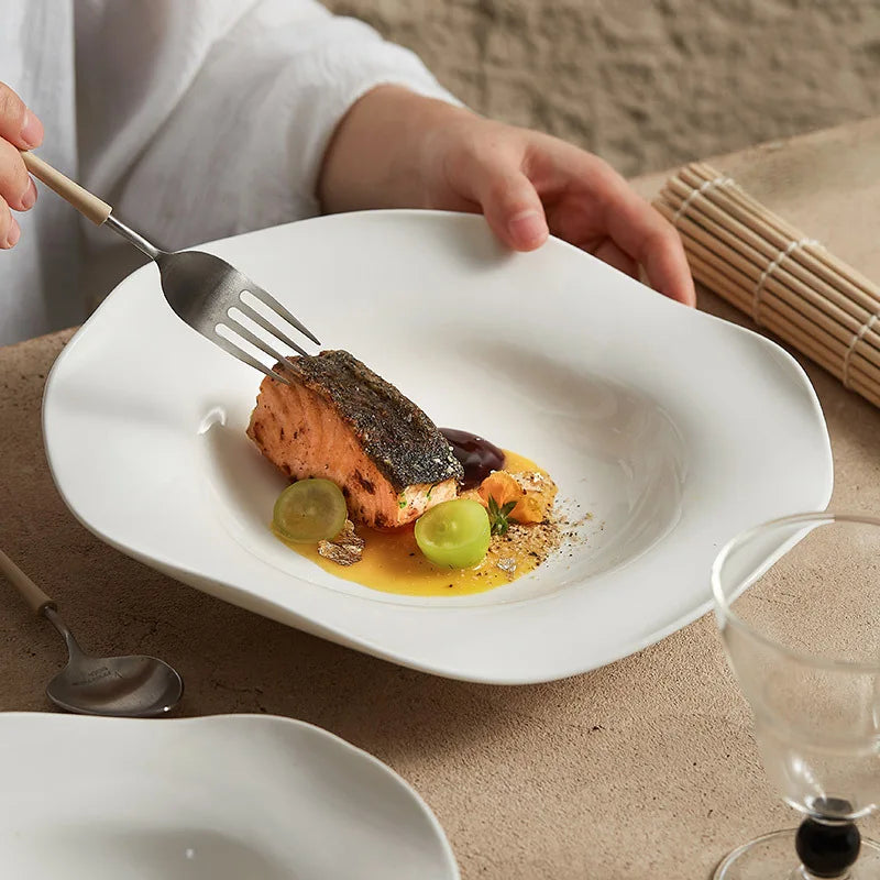 Irregular Ceramic Dinner Plate White Cold Dishes Pasta Dessert Salad Sushi Puree Soup Serving Tray Hotel Restaurant Dinnerware