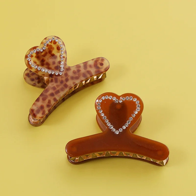 Midairy Factory OEM ODM High-grade Acetate with Heart Hairpin Leopard Print Claw Clip for Ladies Female Hair Accessories 4696