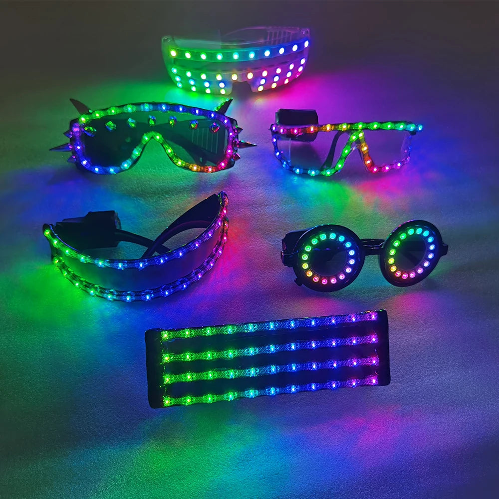 Pixel Smart LED Goggles Full Color Laser Glasses With Pads Intense Multi-colored 350 Modes Rave EDM Party Glasse