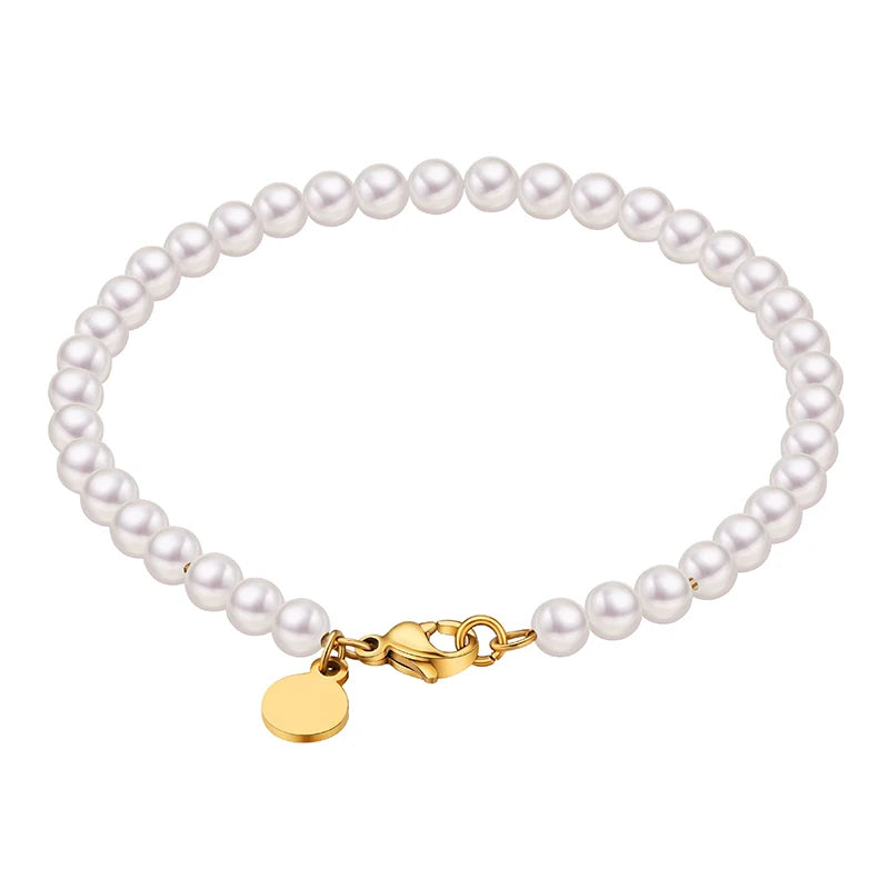 Fashion 6mm Mother of Pearl Bracelet for Women Men 18K Gold Free Logo Lasering White Shell Pearl Beaded Bracelets Wholesale