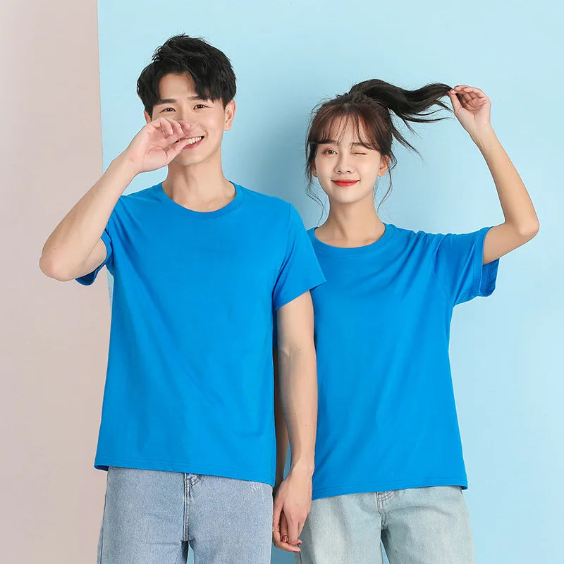 Wholesale 180g Custom Logo Team Activities Short Sleeve T-Shirts Men's & Women's Solid Color T Shirts