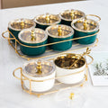 Inner Gold Color Ceramic Bowl Fruit Plate Candy Snack Saucer Tray With Glass Lid