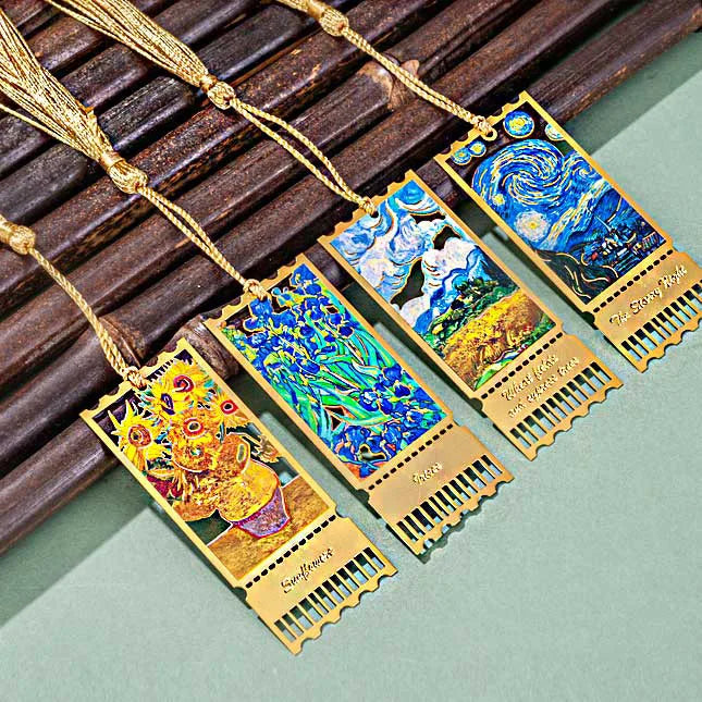 Personalized Funny Promotional  TasseLs Fringe Gold Brass Blank Metal Enamel Custom Bookmarks for Book Famous Paints