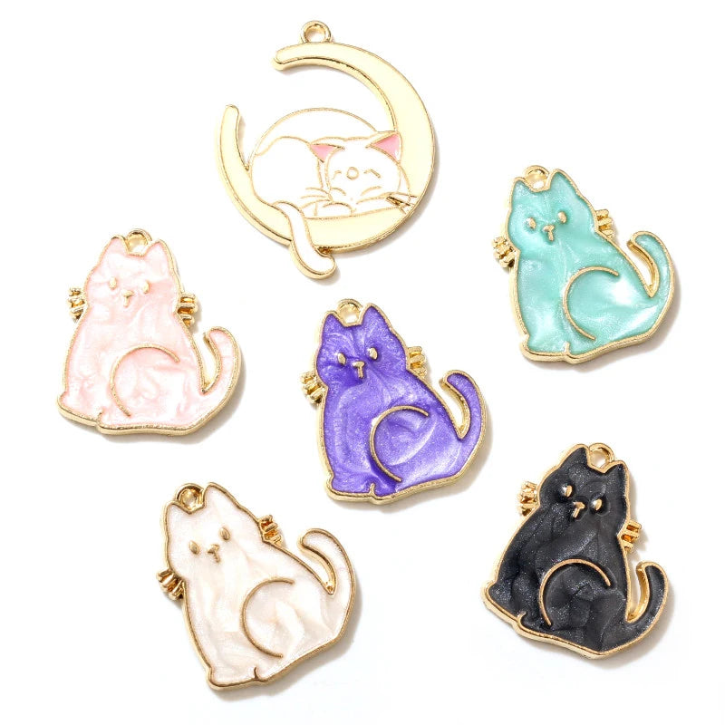 10pcs Enamel Small Cat Charms Pendant DIY Jewelry Making Accessories for Earring Bracelet Necklace Finding Craft Supplies