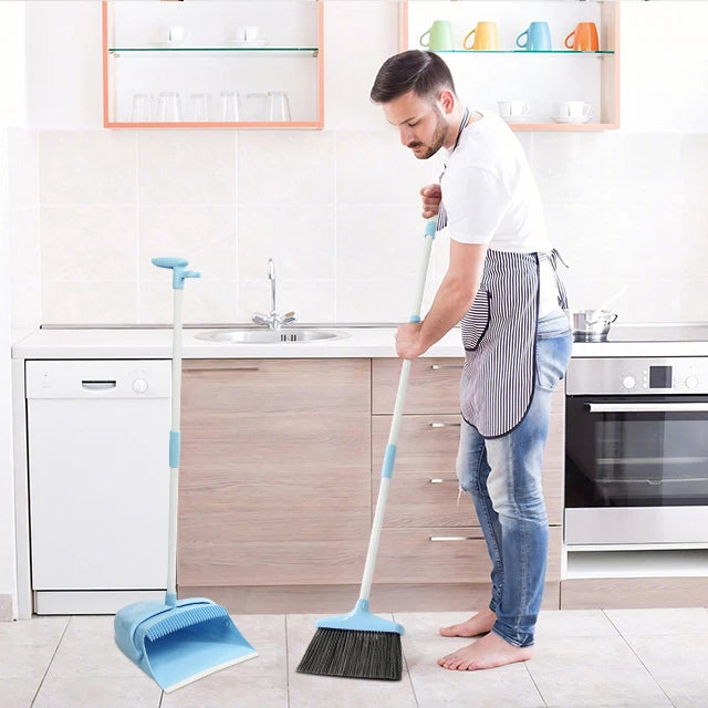New Design Long Steel Aluminum Handle Collapsible Dustpan Broom Set PP Bristle Plastic Head for Household Cleaning