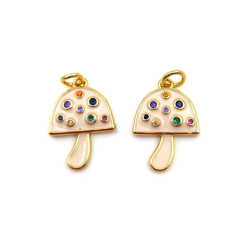 18k Gold Plated Pave Zircon Brass Enamel Mushroom Pendants Charms for Jewelry Making Diy Necklace Bracelet Jewellery Accessory