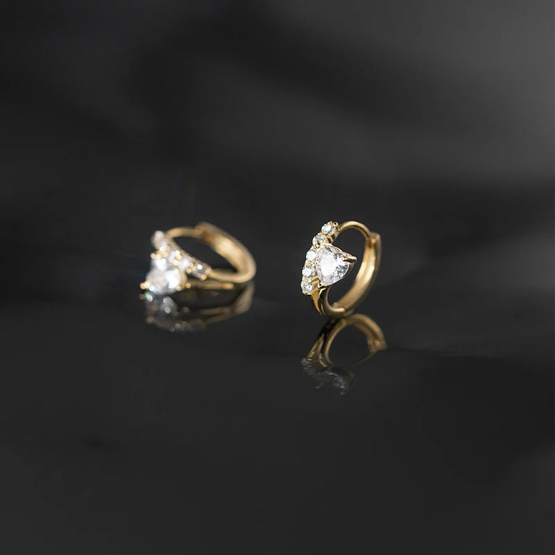 Elegant Luxury 925 Sterling Silver Women's Party Jewelry Gold Plated Romantic Love Heart Hoop Earrings Wholesale Trendy Design
