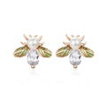 Lovely Animal Pearl Jewelry 925 Silver Bee Stud Earrings