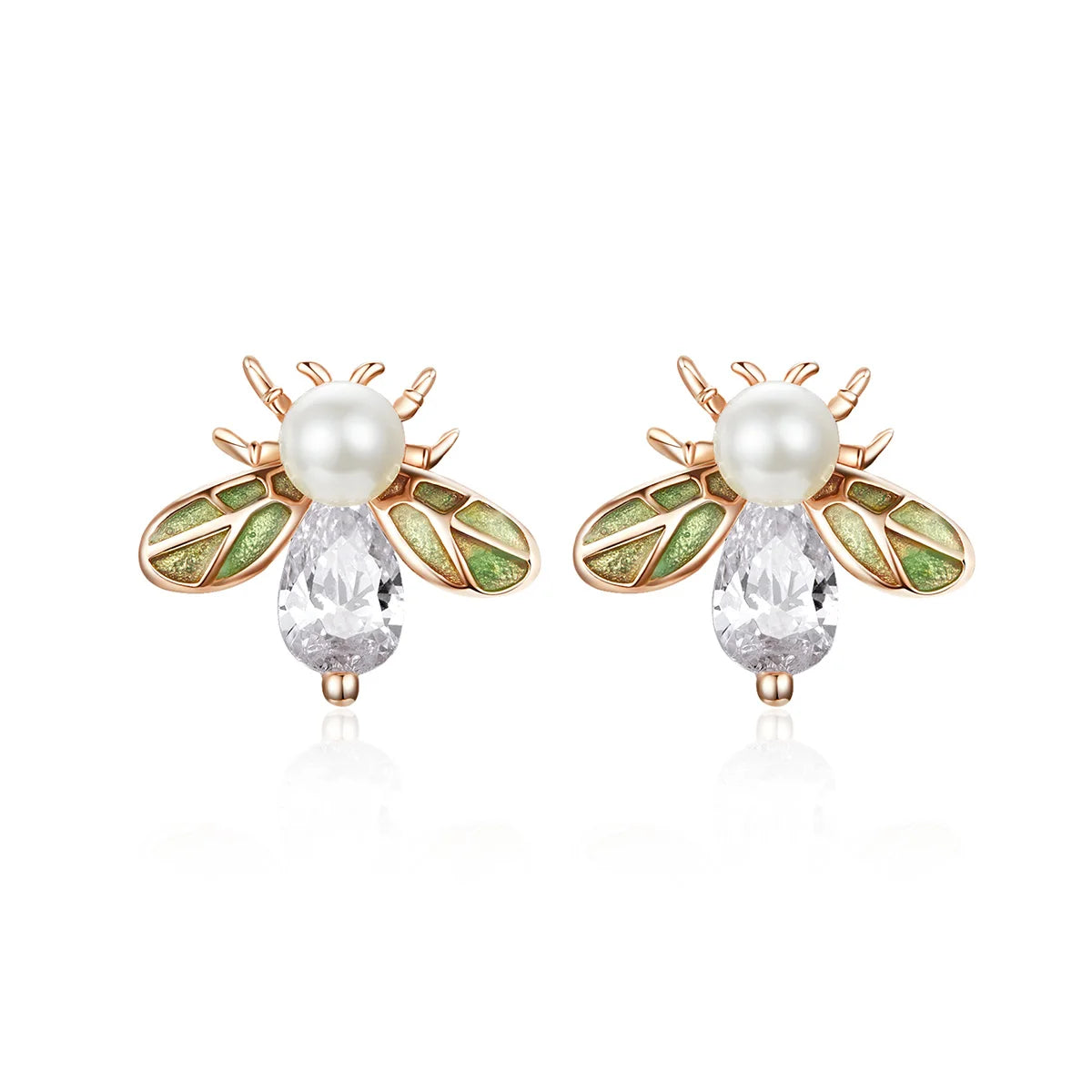 Lovely Animal Pearl Jewelry 925 Silver Bee Stud Earrings