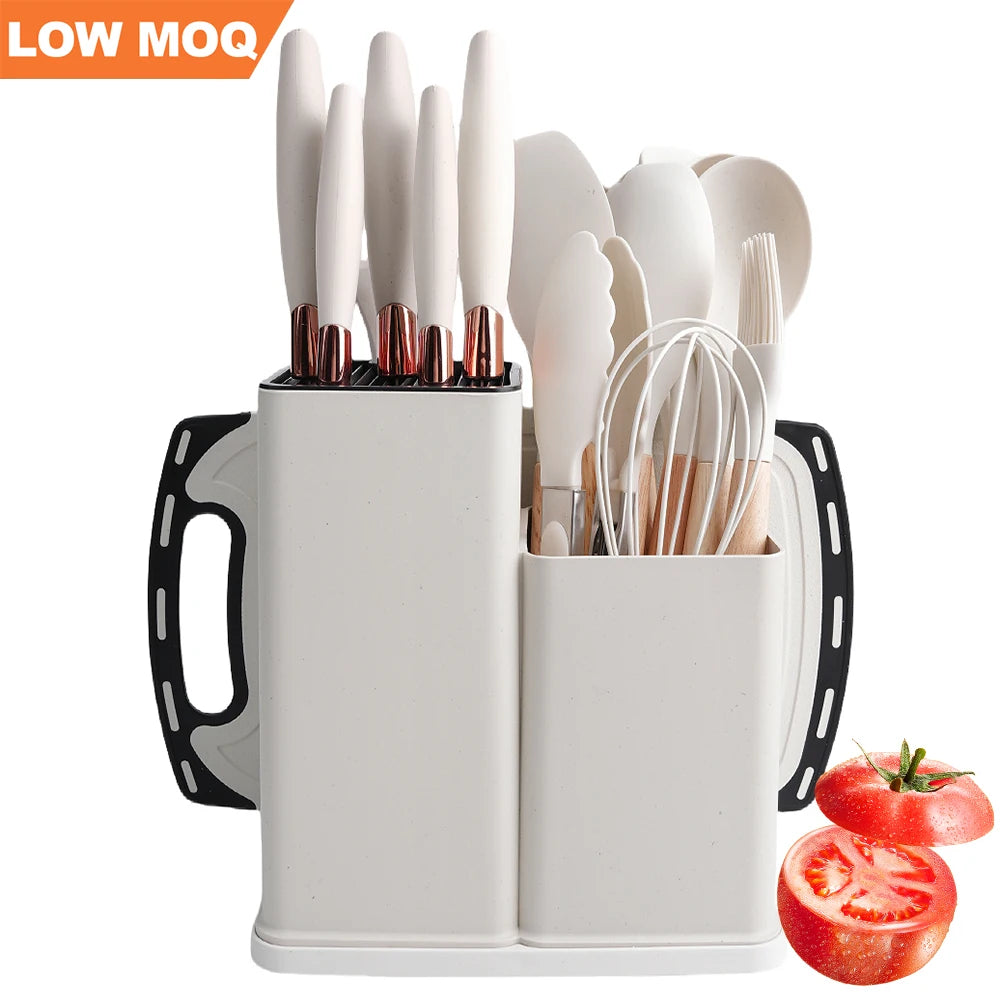 RTS Kitchen Accessories Silicone Cooking Utensil Tools Knife Set Kitchen Utensils Kitchen Knife Set with Knife Holder