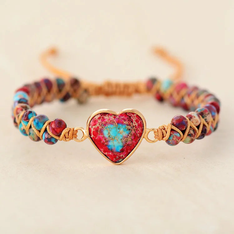 Minimalist Hot Sell Woven Bracelets Double Layer Woven Bracelets Adjustable Emperor Stone Heart Bracelet