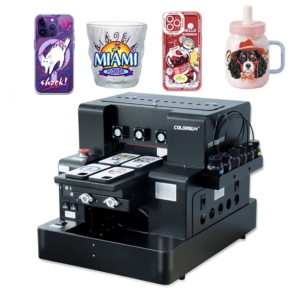 Upgraded A4 UV Flatbed Bottle Printer With Varnish Effect