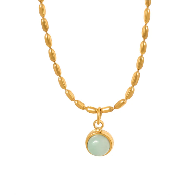 Hot Selling Natural Stone Round Pendant 316l Stainless Steel Women's Necklace Jewelry