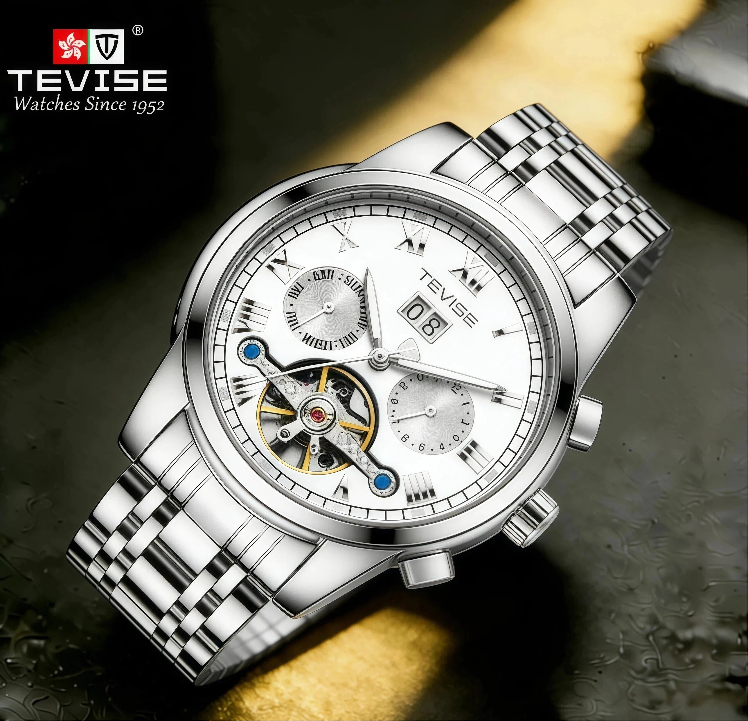 TEVISE Wholesale Luxury Men's Automatic Tourbillon Watch for Men 38mm Dial Stainless Steel  Waterproof Montre