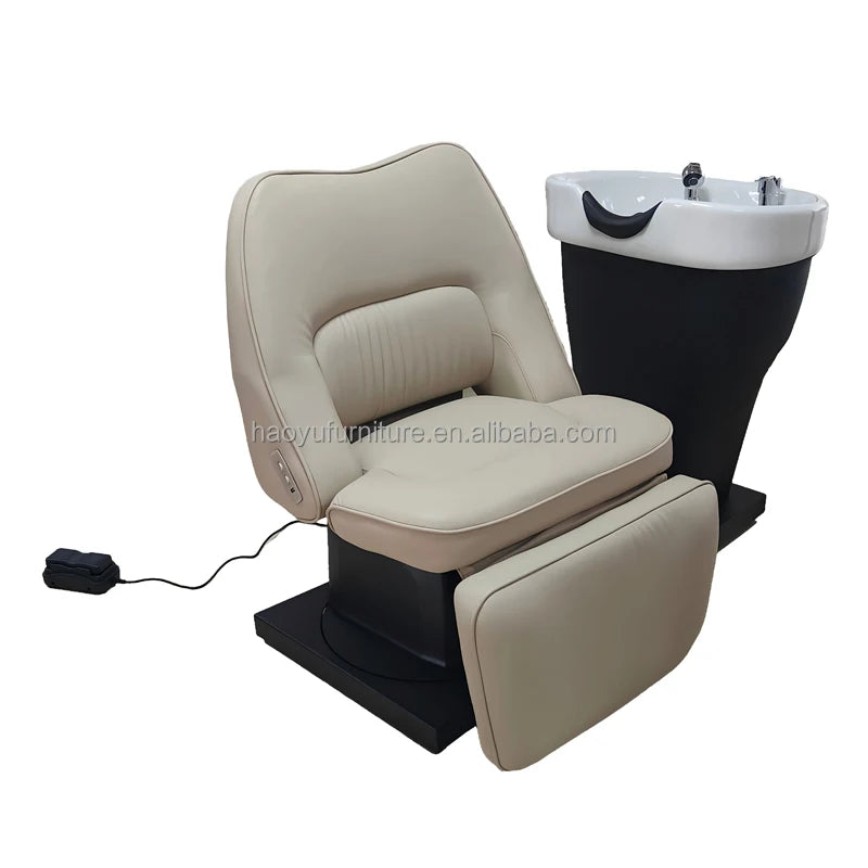 Luxury Hair Salon Shampoo Chair Adjustable Footrest Backrest Shampoo Chair with Electric Control for Hair Care Salon