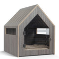 Modern Windproof Wooden Pet House for Dogs Cats & Small Animals with Horizontal Sliding Door Triangle Shape Detachable Design