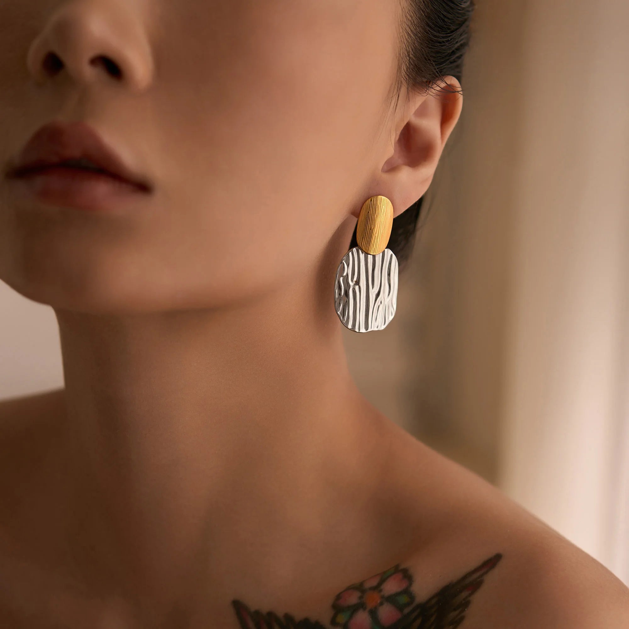 Dazan New Ins Trendy 18k Pvd Gold Plated Stainless Steel Boho Irregular Striped Pendant Earrings Cowgirl Jewelry Christmas Gift