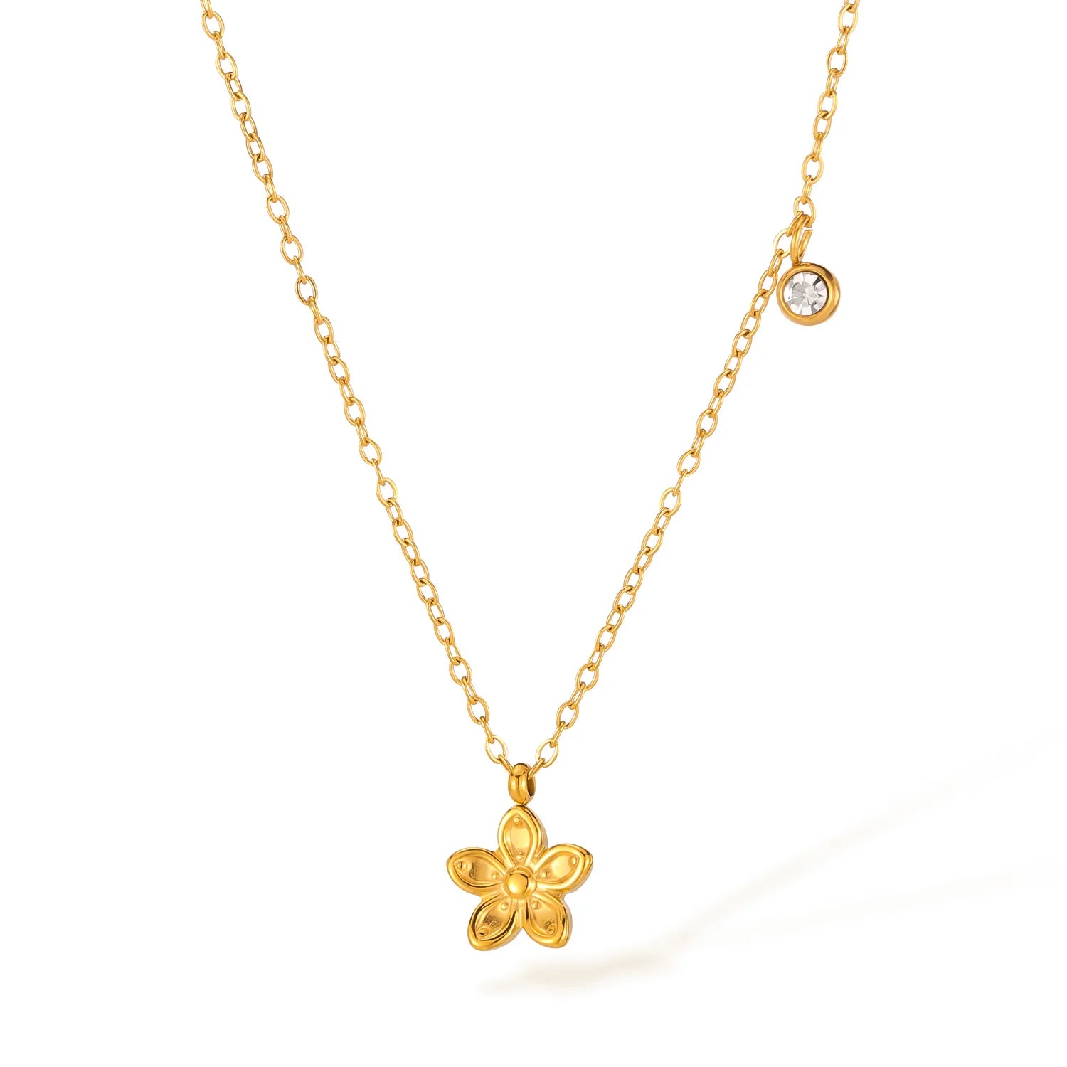 Hot Selling Stylish INS 18K Gold Plated Stainless Steel Zircon Stone Chain Necklace With Trendy Casting Flower Pendant for Women