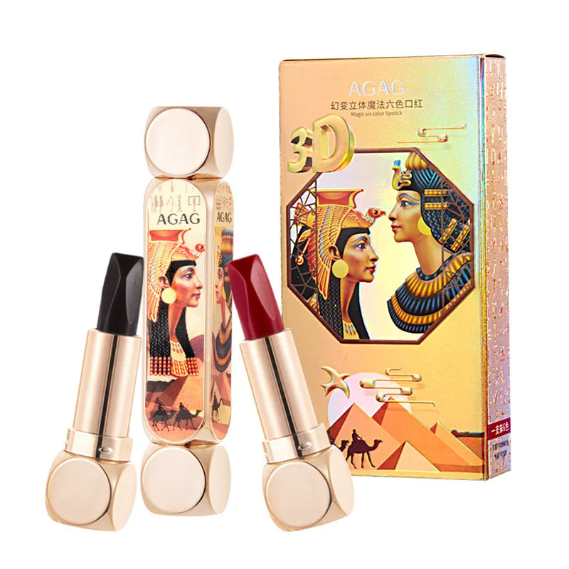 AGAG Magic Six-color Lipstick Double Pipe 6-color Double Ended Velvet Colorfast Lipstick Makeup Waterproof Lip Stick