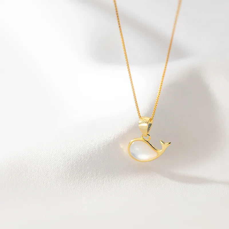 925 Sterling Silver Small Whale Pendant Necklace Delicate Shell Best Birthday Gift Trendy Engagement Wedding Party Anniversary