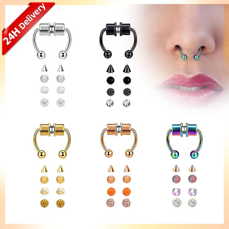 HOVANCI 3 New Arrival Wedding Gold Plated Piercing Jewelry Septum Nose Ring Magnet Hoop Clip on Nose Ring Wholesale