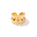 Minimalist Colorful Zircon HipHop Wide 5 Shiny Cubic Zirconia Waterproof Stainless Steel Opening Ring MegaBDM