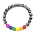 New Model Fashion Custom Design Snowflake Stone with Rainbow Stone Elastic Bracelet 8MM  Braided Rope Beads Yoga Bracelet