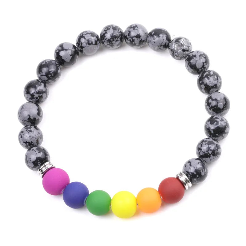 New Model Fashion Custom Design Snowflake Stone with Rainbow Stone Elastic Bracelet 8MM  Braided Rope Beads Yoga Bracelet