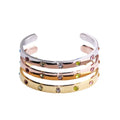 Fashion Trendy Stainless Steel Fine Gold Plated Open Cuff Zircon Beads Paving Bangle Bracelet Jewelry