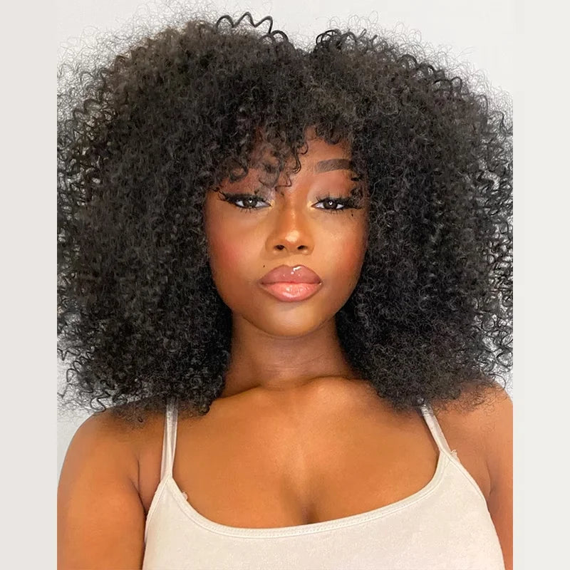 Wholesale 8-14 Inch Afro Kinky Fringe Full Machine Made Wigs Virgin Hair Natural Color Short Bob Wigs