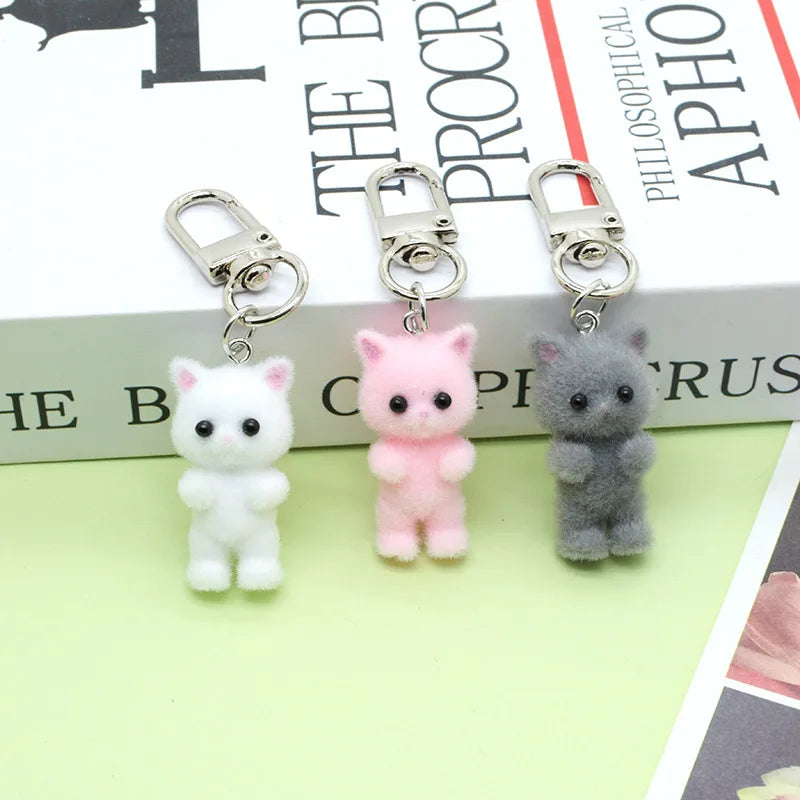 Cute Plush Cat  Animal Keychain for Women Kids New Cartoon 3D Pet Doll Key Ring Pendant Bag Car Key Chain