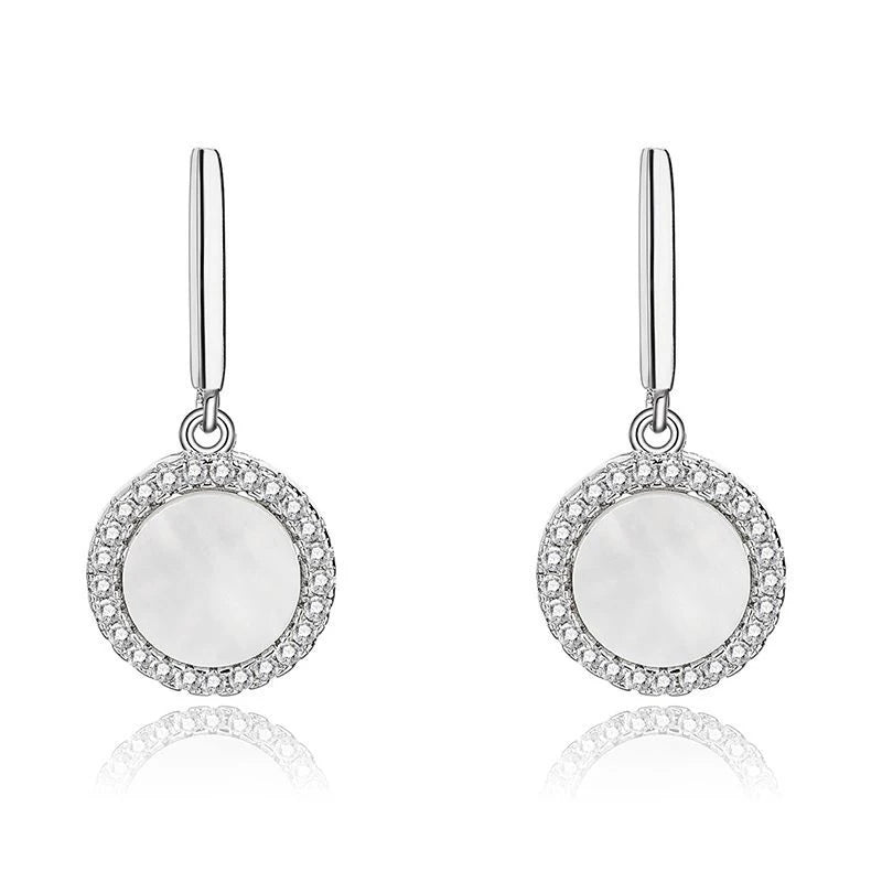 925 Sterling Silver Simple Fashion Round Circle Full Diamond Shell Stud Earrings Rhodium Plated for Women Girls for Anniversary