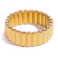 Waterproof Texture Casting Statement Ring Stainless Steel Striped Widen Rings PVD Gold Plated Fashion Zircon Jewelry for Women