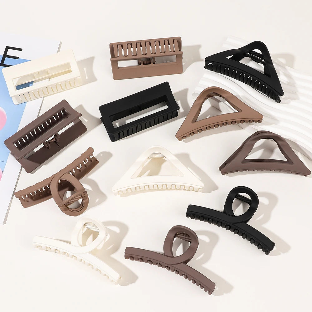 Women and Girls' Wholesale Strong Hold Hair Claw Clips Matt Color Plastic Jaw Clips with Triangle Cross Rectangle Design