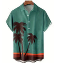 Hawaiian Style Coconut Tree Print Loose Short Sleeved Men's Shirt Summer Loose Beach Shirts