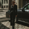 Designer Styles Turn Down Collar Zip-Up Cardigan High Waist Sleeved New Autumn Elegant Dress Women Long Black Dresses