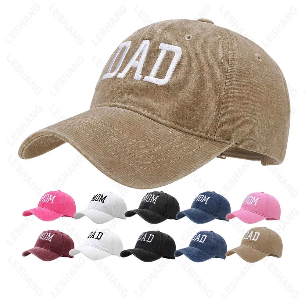 Wholesale Washed Denim Cotton Customized Logo DAD MOM Embroidery Vintage 6 Panel Dad Hats Breathable Baseball Cap