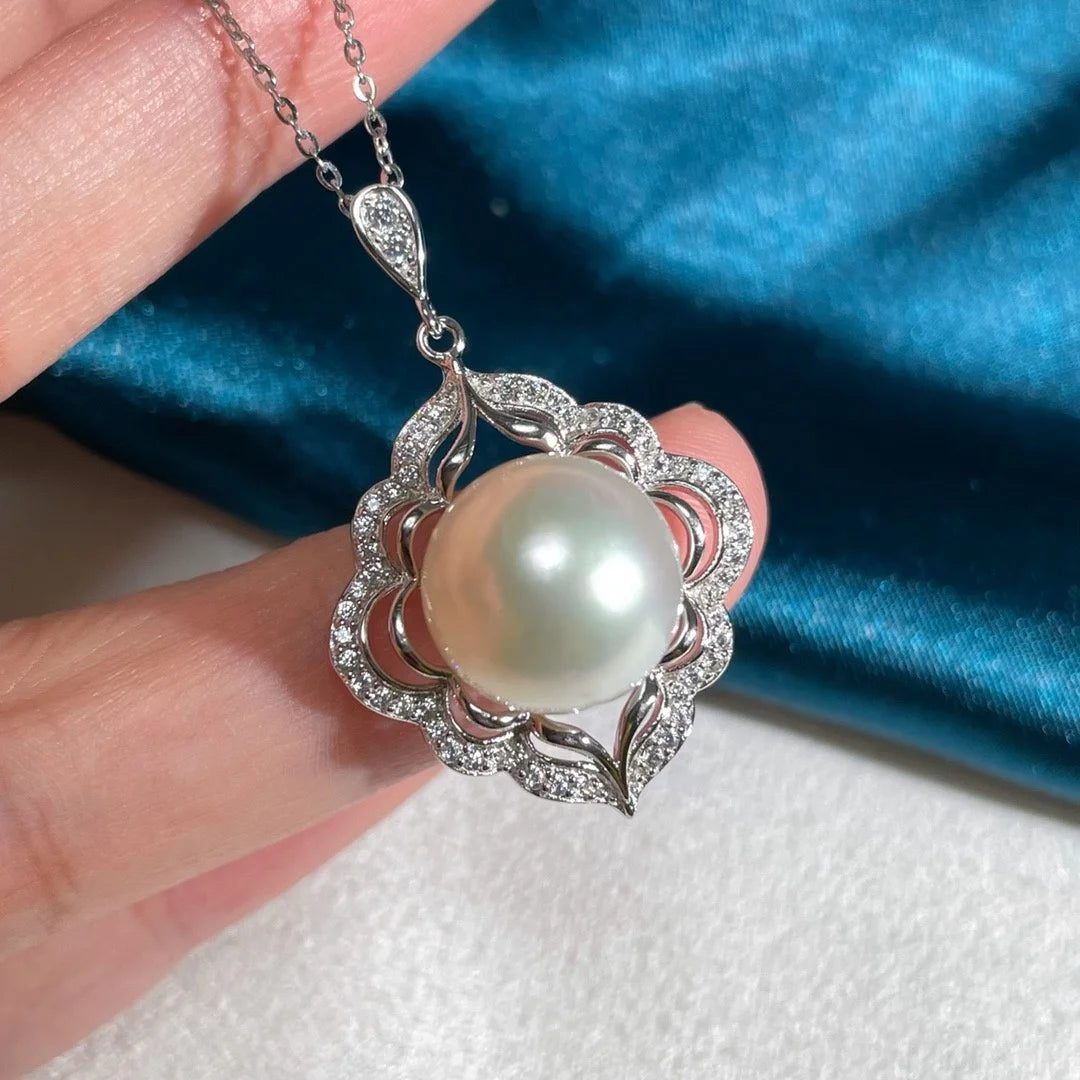 P1589 11-12mm DIY Natural  Freshwater Pearl Charm Pendant Necklace Accessory 925 Sterling Silver Jewelry for Women Without Chain