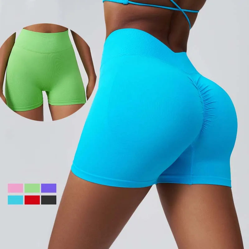 SHINBENE Women's High-Waisted Gym Shorts V-Back Workout Scrunch Shorts Butt Lifting Effect Elastic Waist Solid Pattern Four-Way
