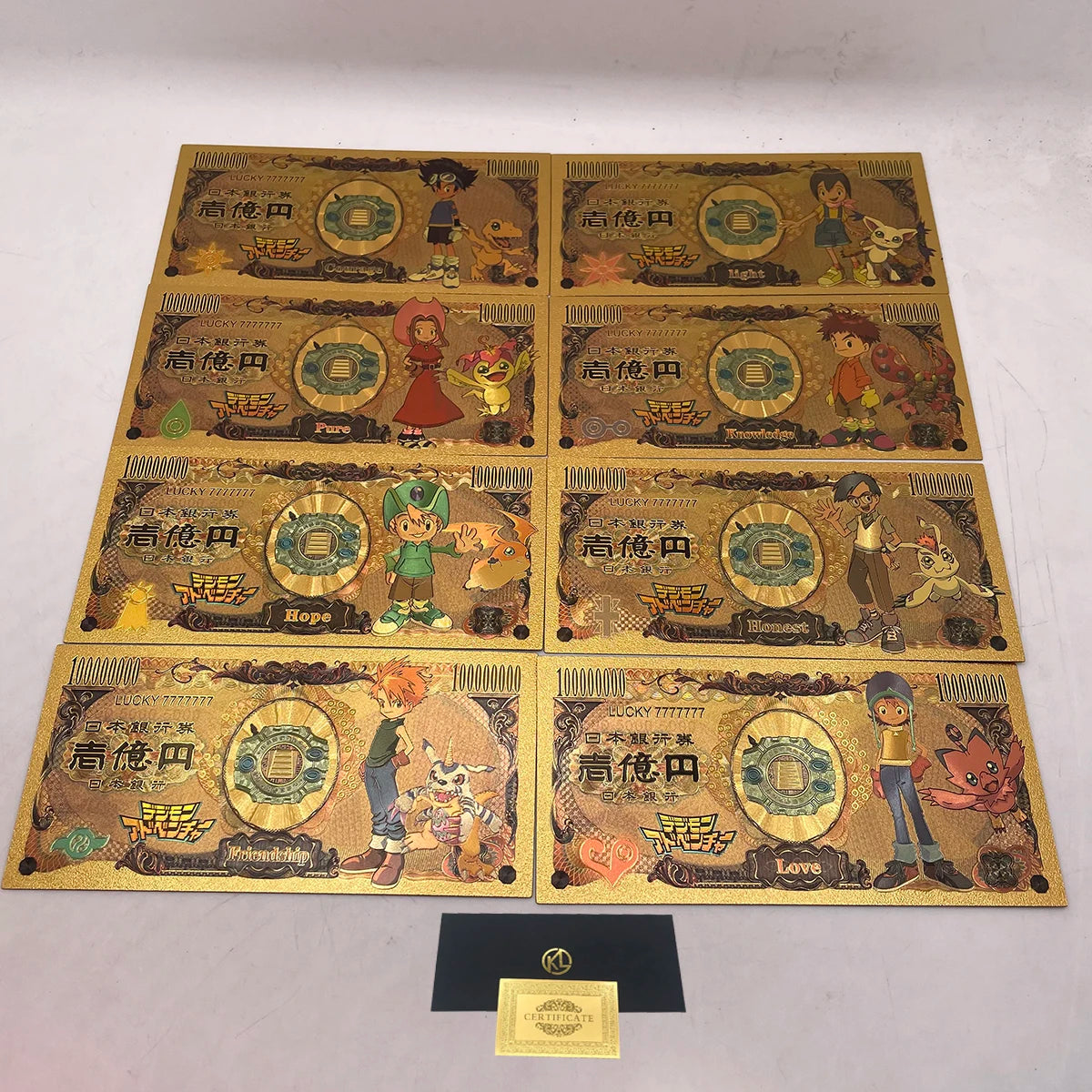 8 Types Japanese Kawaii Anime Digital Monster Digimon Cards Gold Banknote Collection for Kids Christmas Gift
